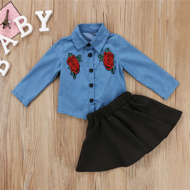 2 шт. детская джинсовая рубашка с длинным рукавом и цветочной вышивкой | Мать