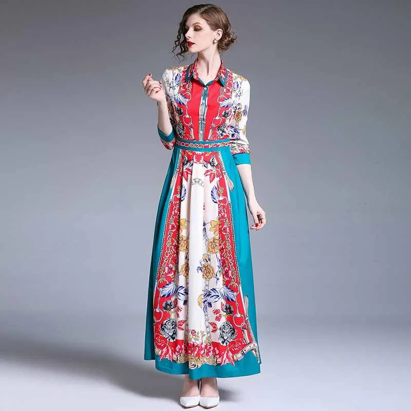 Винтаж рубашка длинное платье Лето 2019 г. для женщин с лацканами однобортный