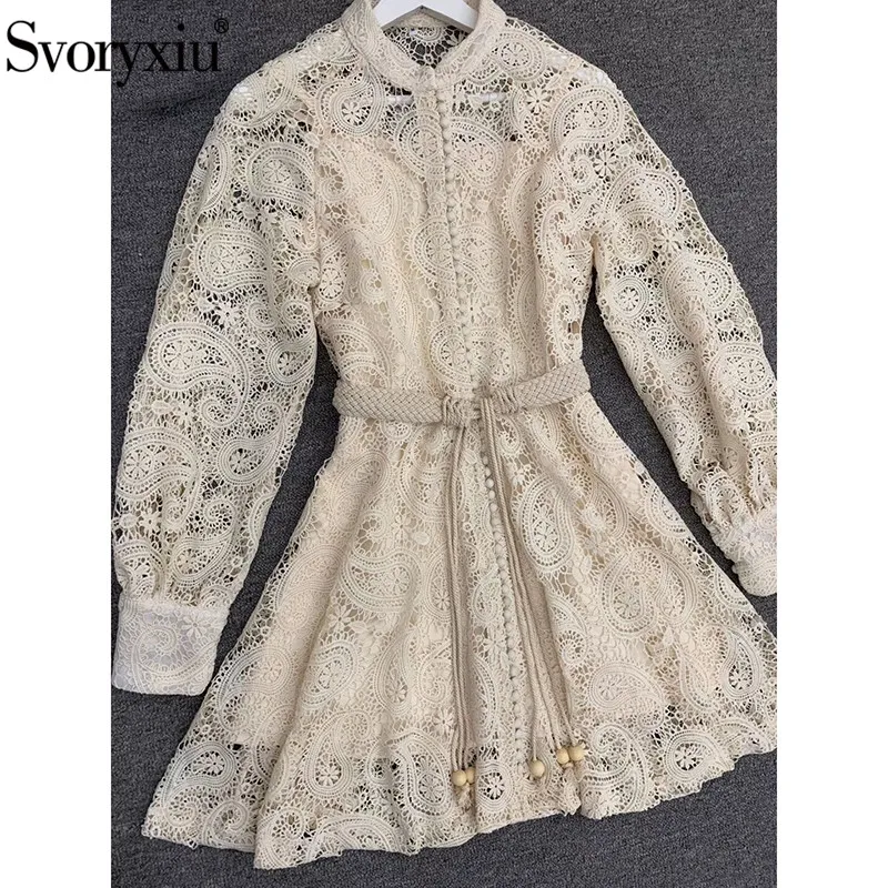 Женское элегантное ажурное платье Svoryxiu, белое короткое вечернее кружевное платье с рукавами-фонариками и вышивкой на лето
