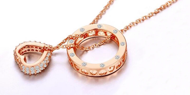 

Fashion 925 Silver Lovely Heart Zircon Circle Pendant Necklace For Girls Women Simple Short Clavicle Necklace Gift Korea Jewelry