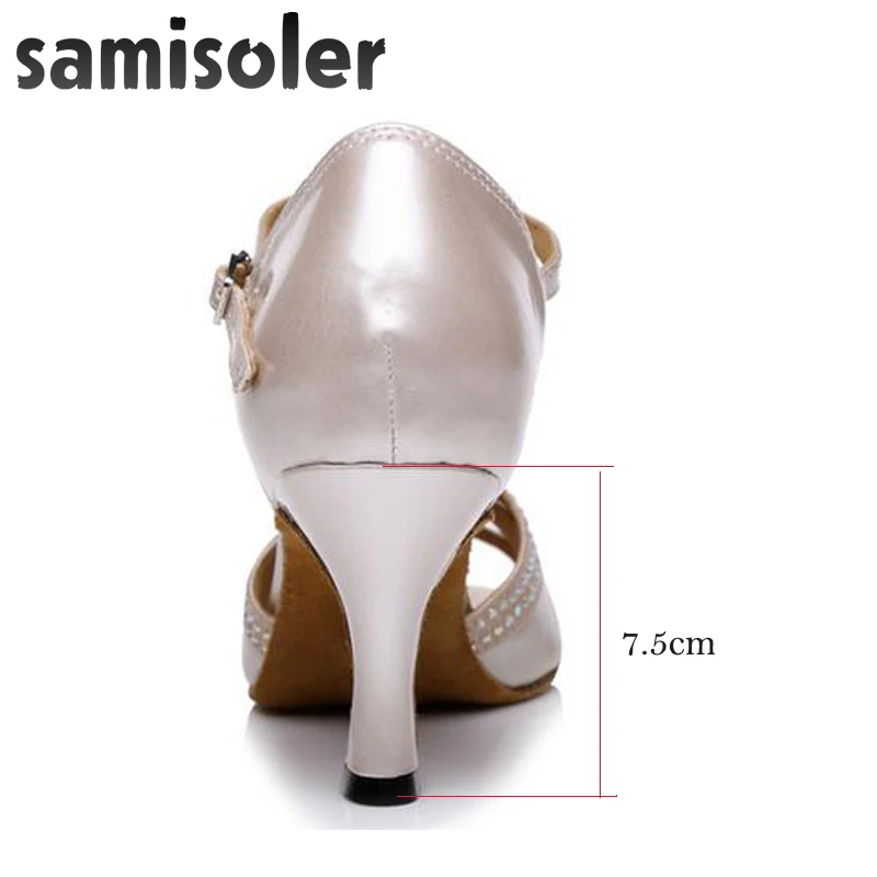 Samisoler 2018 новые туфли для латинских танцев сальса Женская атласная ткань + PU бусины