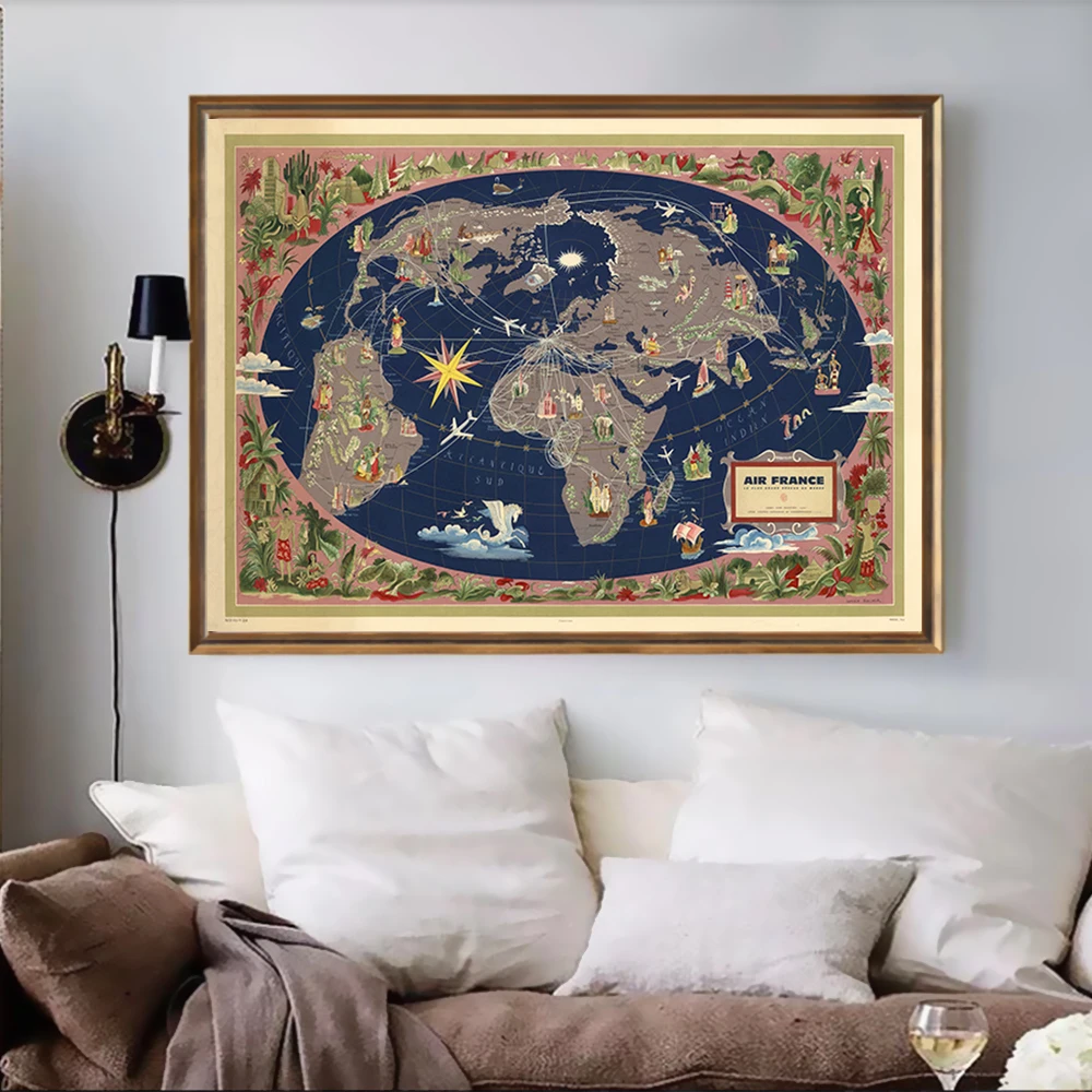 Винтажная Карта путешествий по миру Картина на холсте в стиле ретро крафт