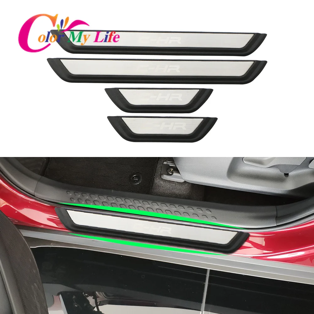 

Color My Life Car Styling Car Door Sill Scuff Plates Welcome Pedal Stickers for Toyota C-HR CHR C HR 2016 2017 2018 Accessories