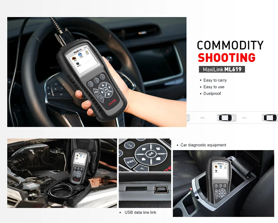 Autel MaxiLink ML619 ABS/SRS+ CAN OBDII диагностический инструмент очищает коды и сбрасывает мониторы