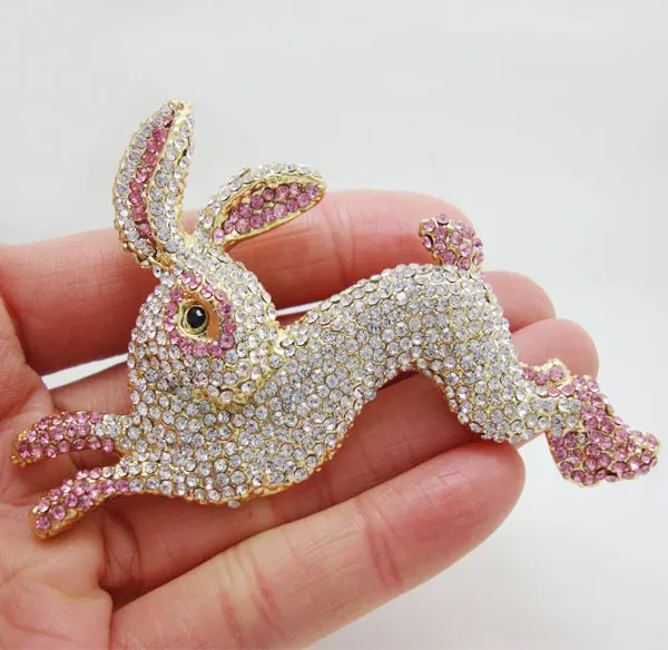 Симпатичный розовый кролик животное золотой тон Женская фотография|women brooches|brooch