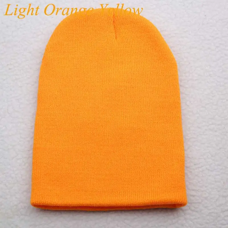 Light Orange Yellow Зимние шапки для женщин, вязанная неоновая шапка для мужчин, в стиле хип-хоп, карамельный цвет, хлопковая вязаная шапка, s, модная, Skullies Beanies, вязаная шапка, мягкая шапка - Цвет: Light Orange Yellow