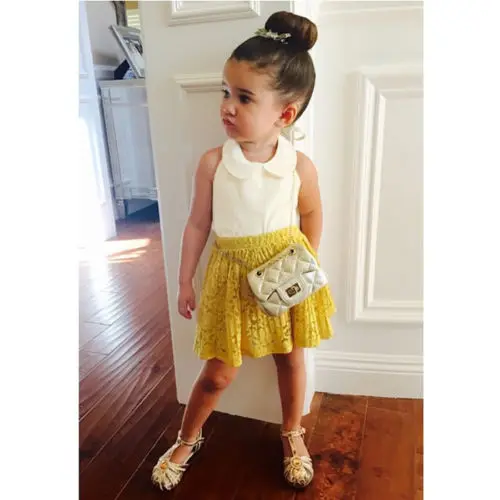 2016 г. Летняя популярная новая белая футболка без рукавов для маленьких девочек