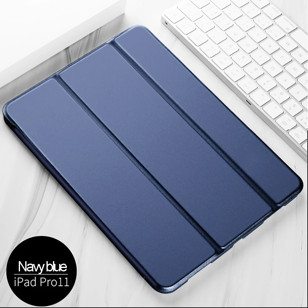 Navy blue Умный Магнитный чехол для нового iPad Pro 11, мягкий чехол из искусственной кожи, трехслойный чехол-подставка для iPad Pro 11, чехол с функцией автоматического сна - Цвет: Navy blue