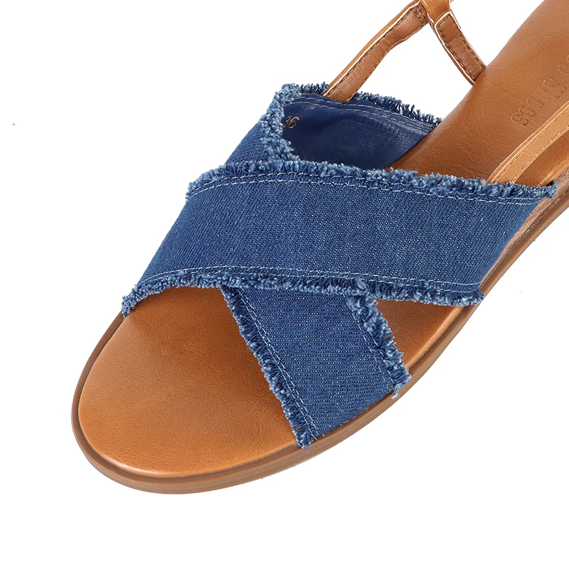 Новинка 2019 года женские летние босоножки на танкетке 3 см джинсовые сандалии