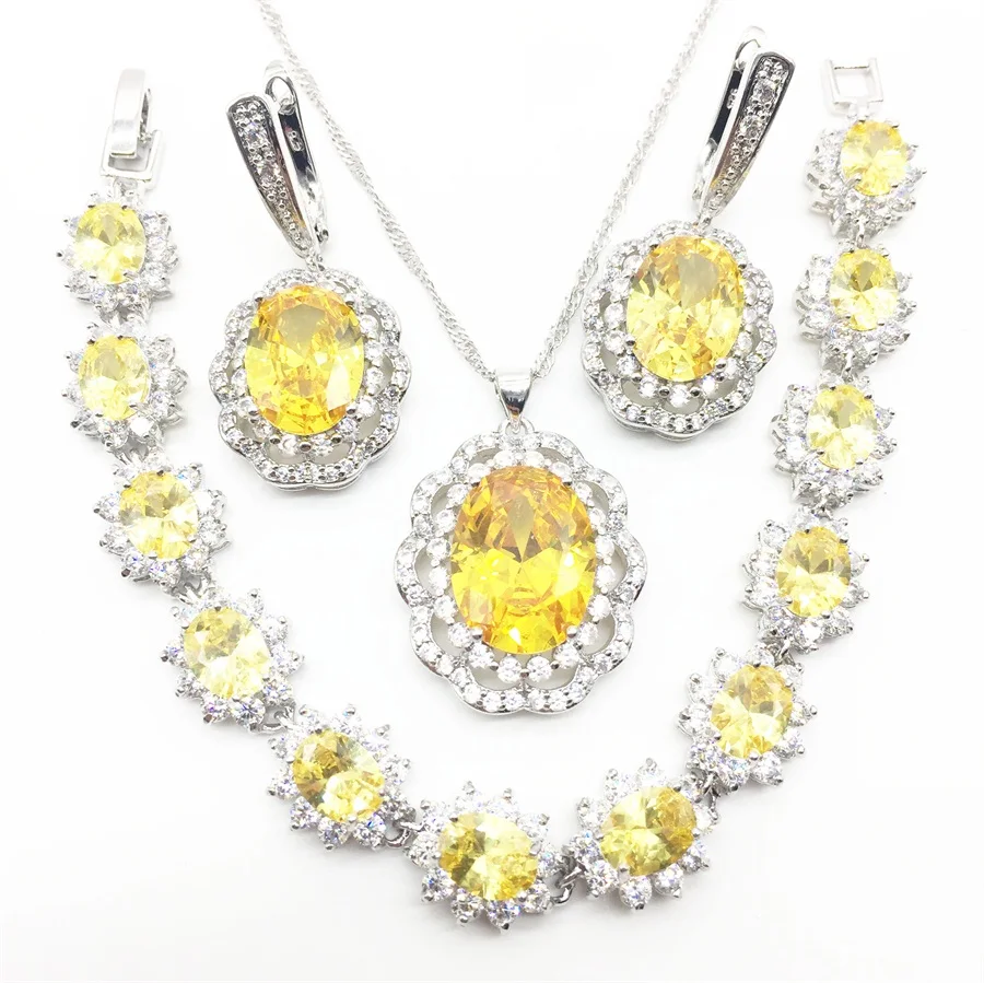 925 Серебряные Ювелирные изделия с белым цирконом в комплекте для женщин: Серьги/Подвеска/Ожерелье/Кольца/Браслет.