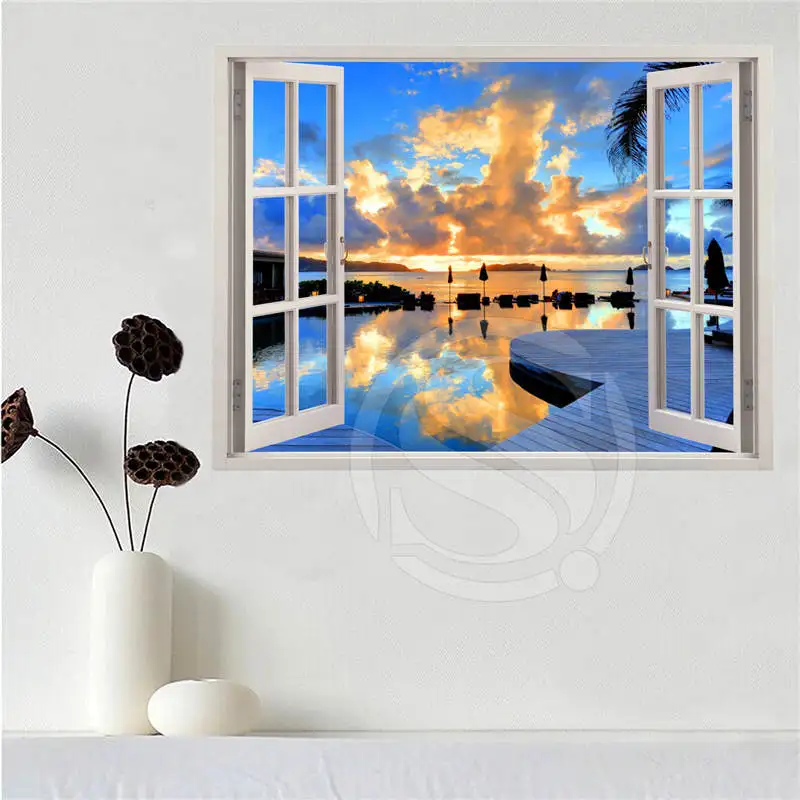 Пользовательские Холст плакат пляжное Пираты Карибского моря в окне ткань