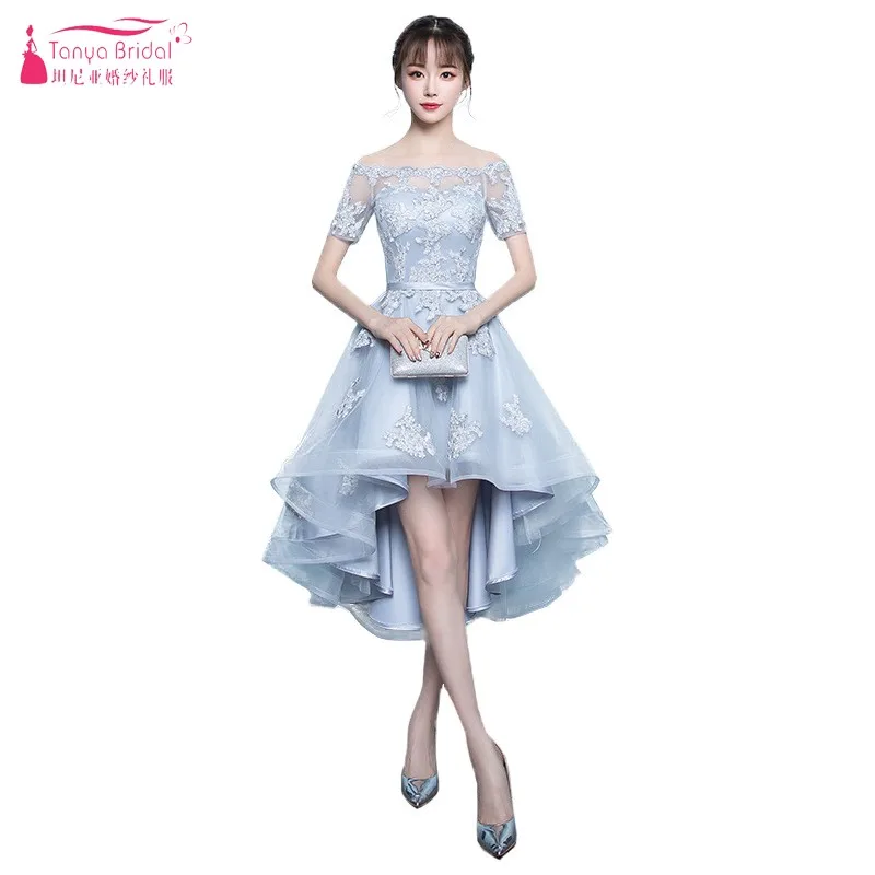 

Вечернее платье, короткое, с коротким рукавом, спереди, длинное, сзади, для выпускного вечера, светло-серое, JQ251