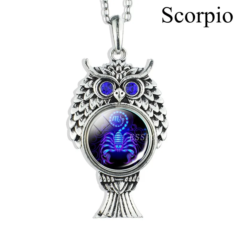 Scorpio 12 Знак зодиака Серебряная цепочка Ожерелье винтажная Подвеска Сова ожерелье Рак Лев Дева весы Скорпион Стрелец Козерога ювелирные изделия - Окраска металла: Scorpio