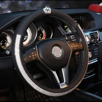 crown series car steering wheel cover leather crystal rhinestone covered steering wheel covers women girls interior accessories