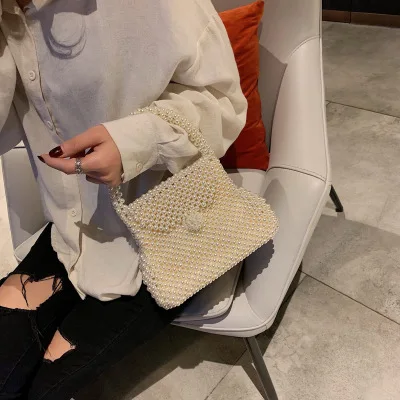 Сумка женская с жемчугом роскошный акриловый саквояж верхней ручкой и бусинами