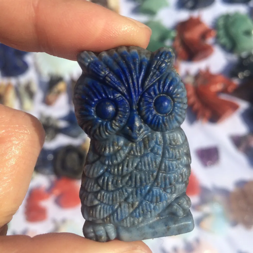 Natural rock crystal carved Mixed mineral crystal Owl figurine