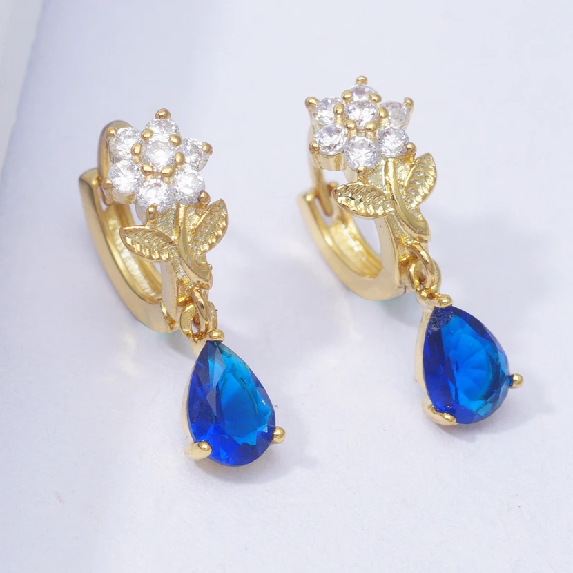 Blue flower gold filled hoop earrings for women crystal zircon fashion jewelry brincos pendientes mujer moda 2019 | Украшения и