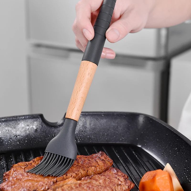 Деревянная ручка Силиконовая кухонная утварь Набор для кухни щелевой Тернер