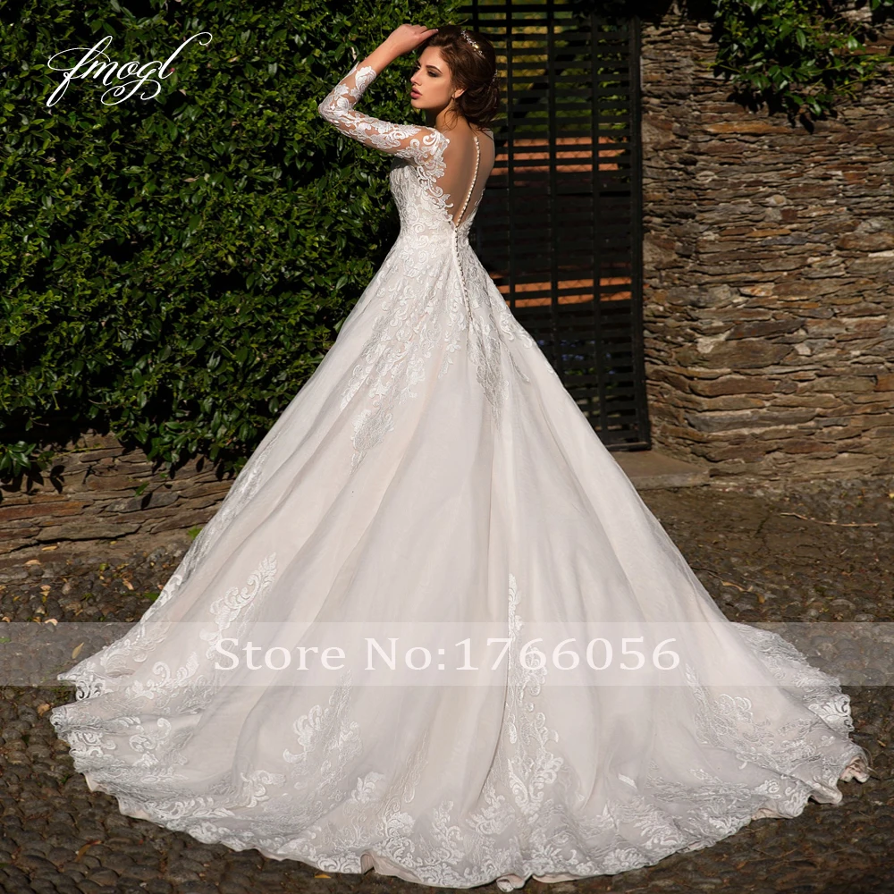 Женское свадебное платье с длинным рукавом Fmogl ТРАПЕЦИЕВИДНОЕ кружевное невесты