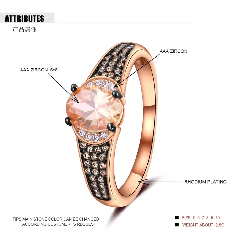Модные женские белые черные роскошные кольца для девушек с покрытием из розового