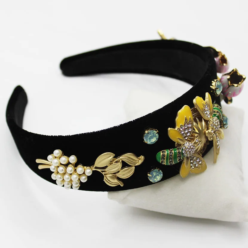 Baroque Wide Bee Headbands with Gems Jewelled Head Band Luxury New Design Party Hair Women Diamond Chic Wedding Accessories |