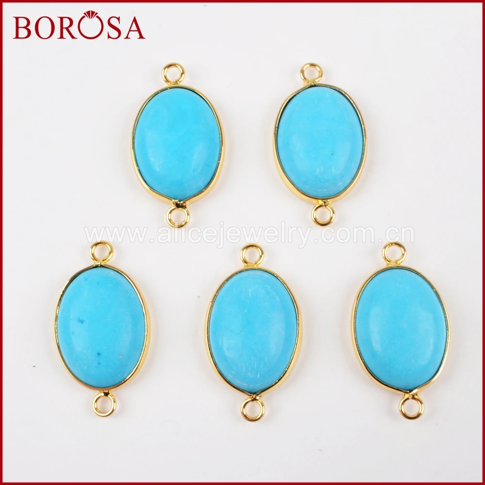 BOROSA Стильный золотой цвет Овальный Синий Камень Howlite соединитель двойные