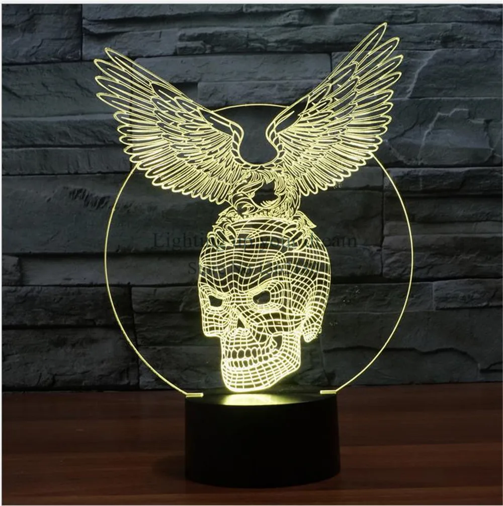 3D Оптическая иллюзия череп орел визуализация LED Искусство Скульптура ночные