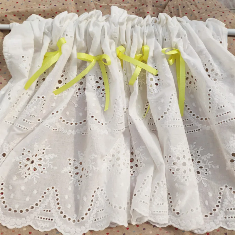 

JUYANG. New white cotton embroidered cabinet curtain. Korean style short curtain. Elegant coffee half curtain.