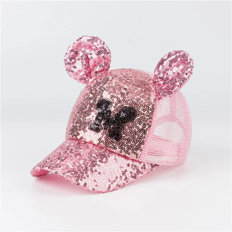 

Summer Child Mouse ear Sequin Net Cap Girls Princess Sunscreen Baseball hat Boys Leisure Cap Student cat ear fashion Hat HT19002