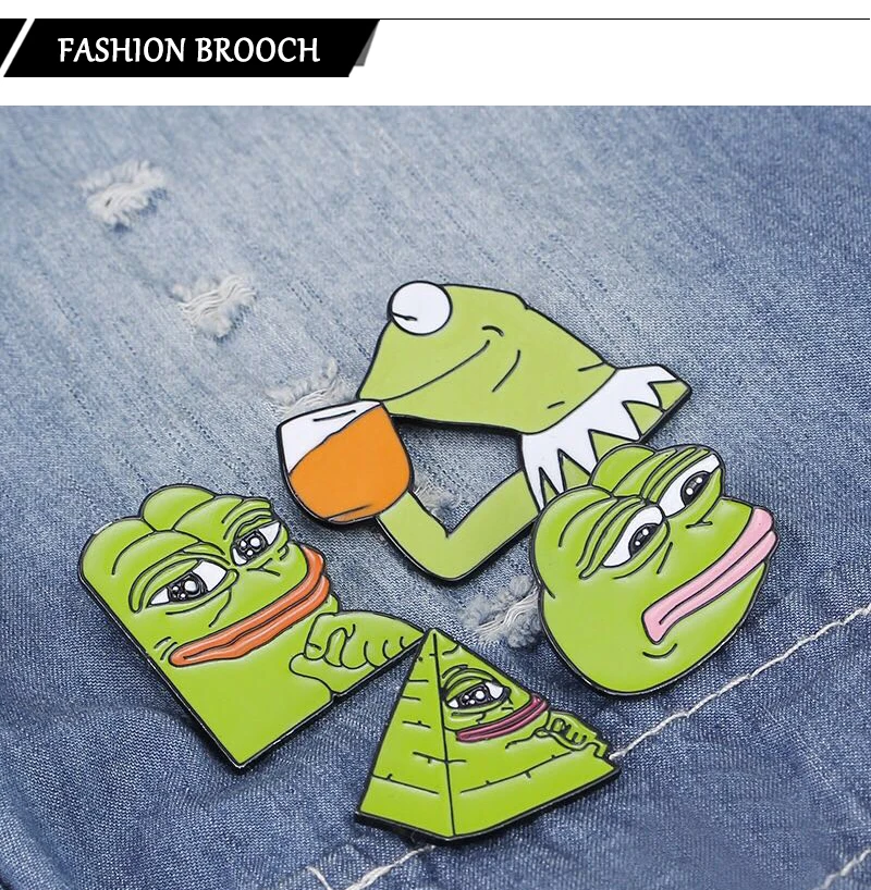 Pepe the frog Brooch sad weird expression Enamel pin feeling bad man Good man lapel badge popular Culture frog Brooches jewelry