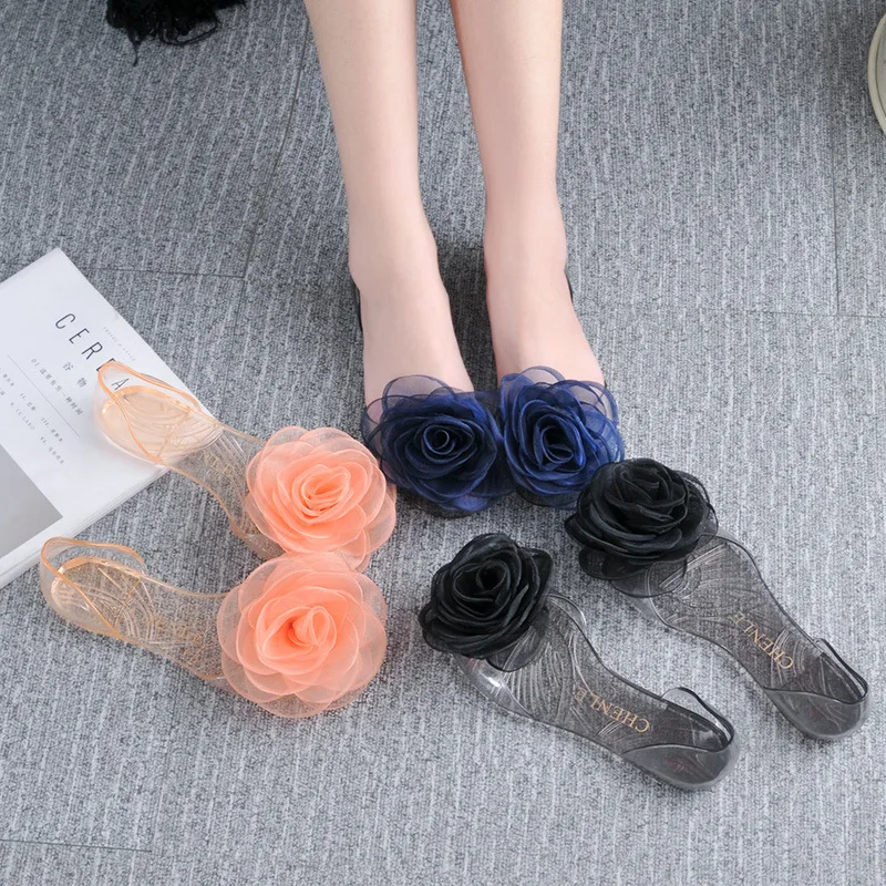 Модные прозрачные сандалии милые с бантом женские летняя прозрачная обувь