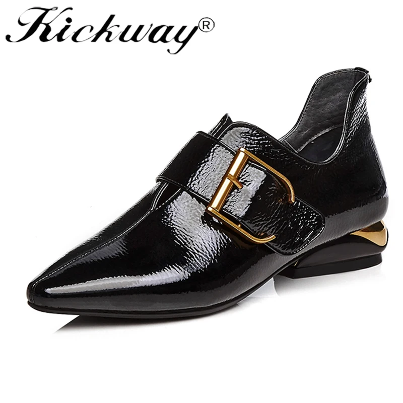 Kickway/женские черные пикантные туфли-лодочки на каблуке с острым носком; сезон лето-весна-осень; модная женская обувь; Mulher Zapato; большие размеры 34-42