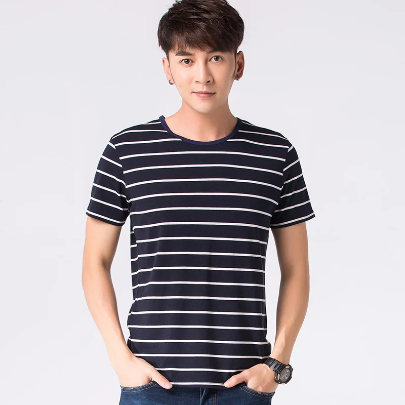 Летняя черно-белая Королевская Синяя полосатая футболка Мужская Уличная с