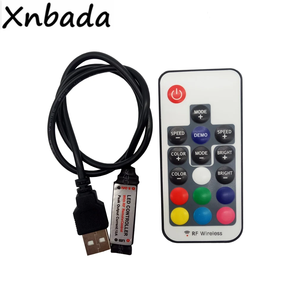 USB RGB Led контроллер с RF беспроводной 17Key RGB пульт дистанционного управления для WS2812 3528 5050 Led светильник лента DC5-24V