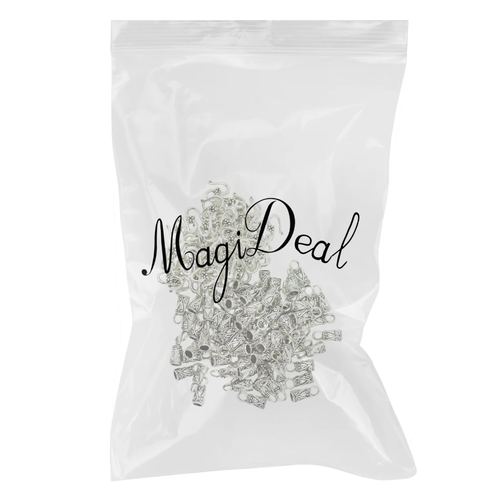 30 наборов Тибетский серебристый цвет оловянные S крюк концевые колпачки кожаные