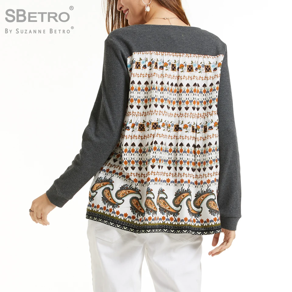 SBetro Женская трикотажная с принтом тканая задняя Шея Хенли женская Femme XXXL плюс