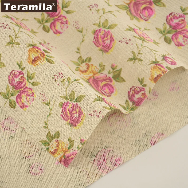 Sewing Material Tissu Tablecloth TERAMILA Cotton Linen Fabric Pillow Bag Curtain Cushion Home Textile Blooming Flowers|sewing material|cotton linen