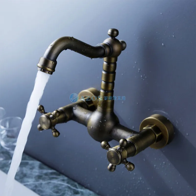 Античный смеситель для раковины ванной комнаты античная латунь настенный кран