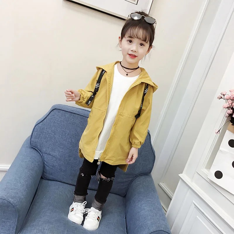 YELLOW 2 Куртки для девочек, пальто для девочек, весенний Тренч с капюшоном, куртка для девочек, повседневное пальто Детская одежда для подростков детские повседневные куртки для детей возрастом от 4 до 12 лет - Цвет: YELLOW 2