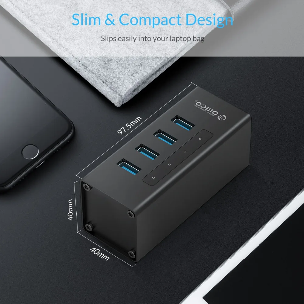 Алюминиевый usb хаб ORICO 4 порта 5 Гбит/с концентратор USB 3 0 с 12 В порт питания BC1.2