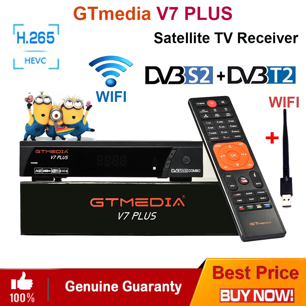Gtmedia V7 плюс спутниковый ресивер Combo DVB S/S2 + T/T2 Поддержка H.265 Full HD декодер Newcam powerVU vs