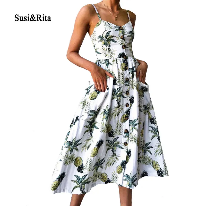 Женское летнее пляжное платье Susi & Rita с цветочным принтом 2019 винтажное вечернее