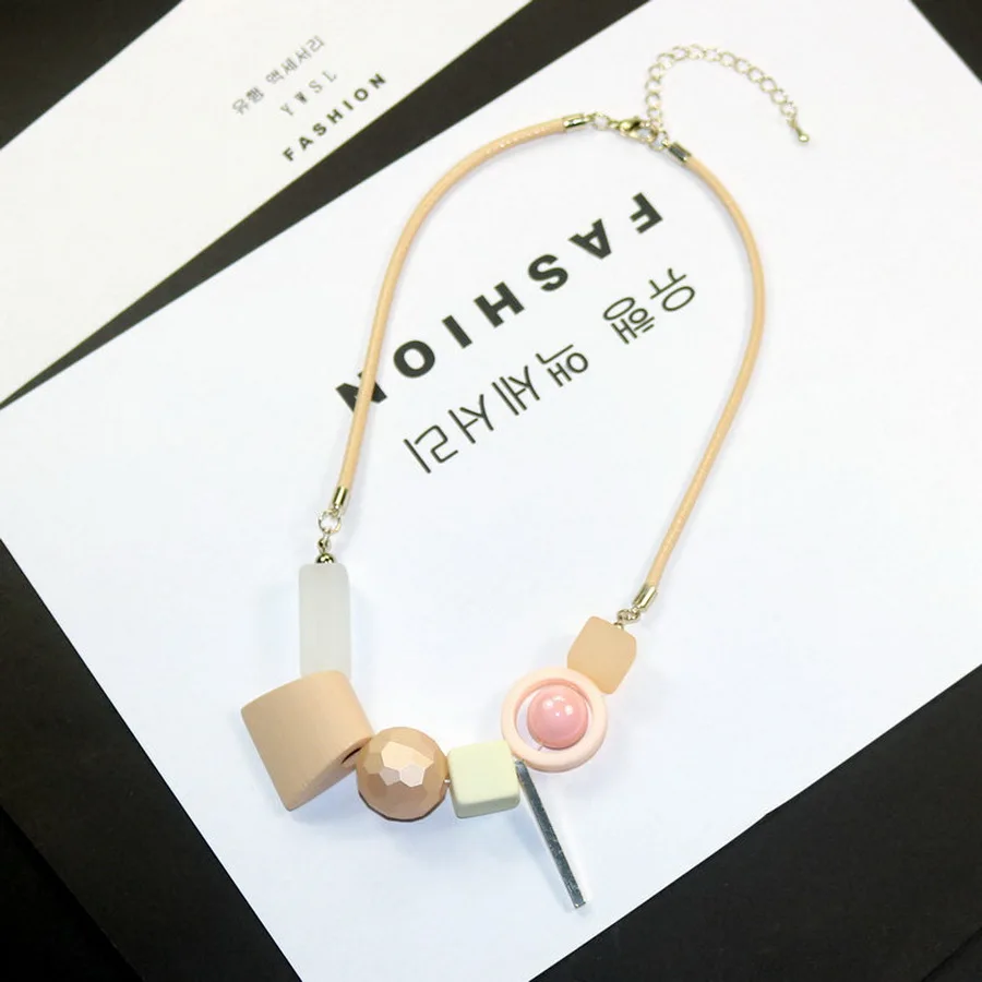Resin Wood Beads Pendant Necklace Long Rope Chain Simple Fashion Jewelry Accessories Vintage for Women Gift Mom | Украшения и
