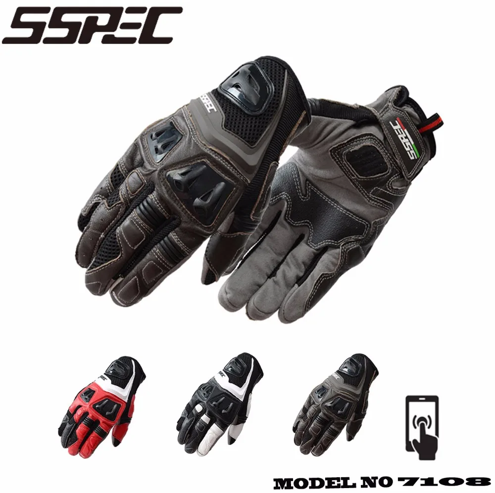

SSPEC HOT Guantes Fashion Glove real Leather Full Finger Black moto men Motorcycle Gloves Motorcycle Protective Gears Motocross