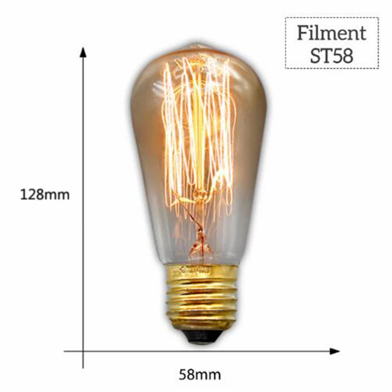 ST58 filament Ретро Edison led светильник лампы E27 220 В 40 Вт ST64 ручной стержень, для кафе гостиная магазин Винтаж промышленная лампа накаливания ампулы светильник лампочка Настенный декор - Цвет: ST58 filament