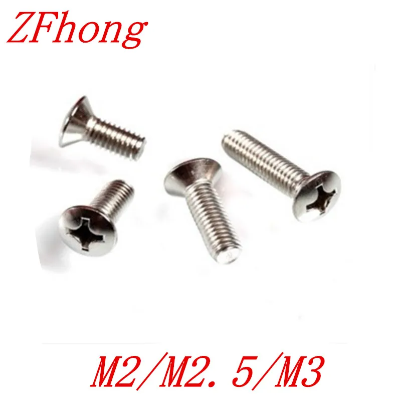 

200PCS DIN966 M2/M2.5/M3 Cross Recessed Raised Countersunk Head Screw Stainless Steel 304