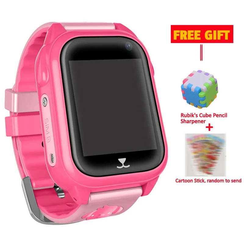 Pink-GIFT Умные детские часы M06, gps, водонепроницаемые, IP67, умные часы, gps телефон, 1,44 дюймов, цветной сенсорный экран, SOS, умные детские gps часы VS Q90 Q360 - Цвет: Pink-GIFT