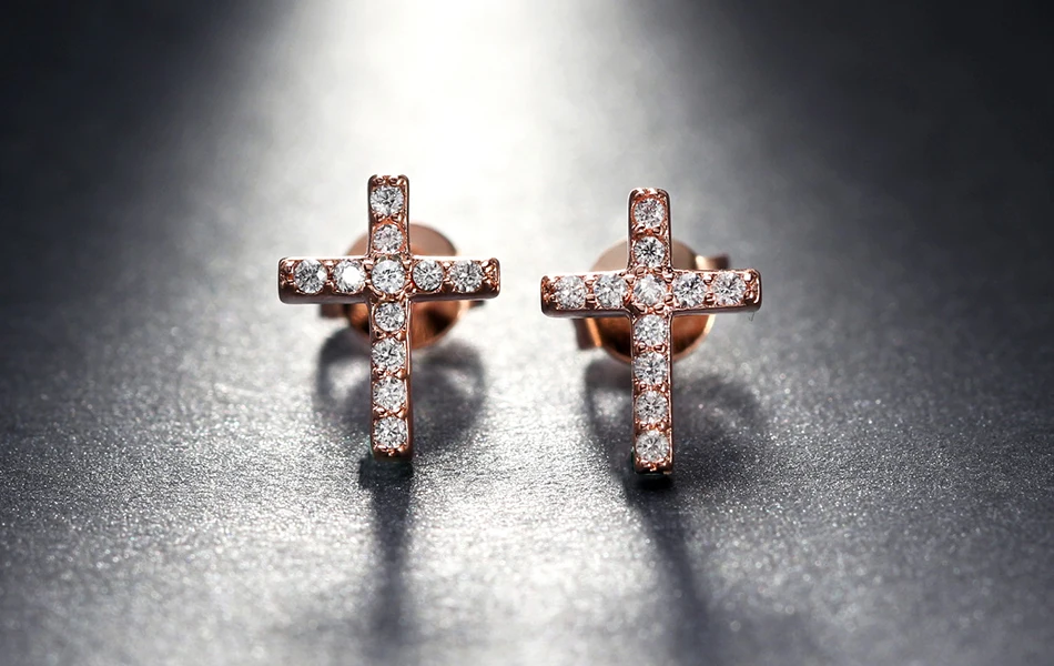 ORSA JEWELS, модные маленькие серьги-гвоздики с крестиком, австрийский кубический цирконий для свадьбы, Модные женские ювелирные изделия OE132