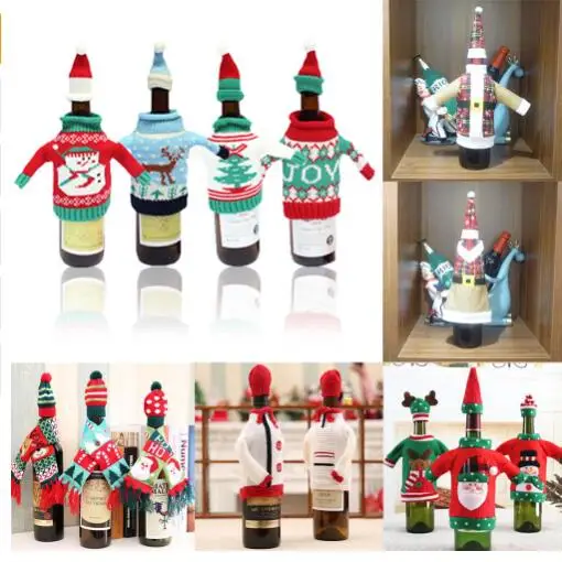 Один комплект Рождество аксессуары вина свитер на бутылку Обложка сумка Санта