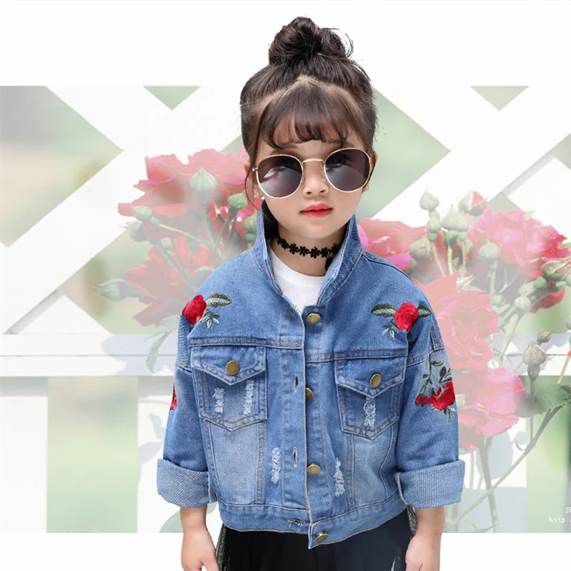 LILIGIRL/Детские винтажные Топы; Одежда для маленьких девочек; джинсовая куртка; пальто; коллекция года; детские куртки с вышитыми розами; ветровка
